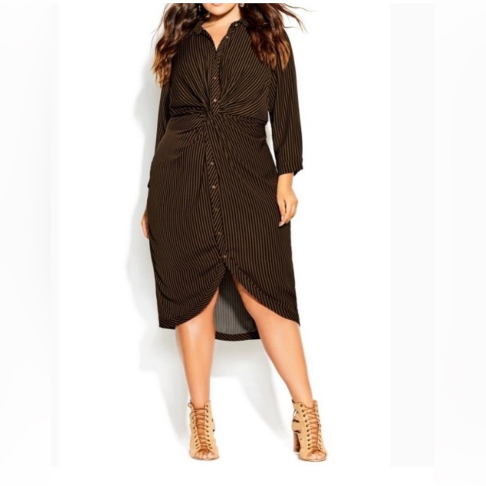City Chic Twisted Stripe Dress in Copper 20 C3‎